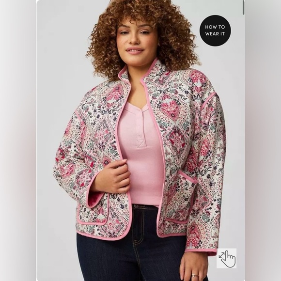 NWT Torrid Challis Quilted Jacket in Pink & White Floral Print in Size 2X - Picture 2 of 11